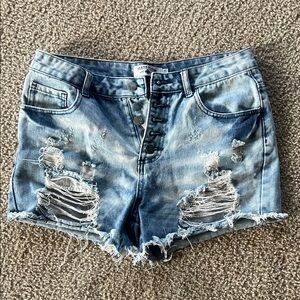 Crazy Train Light Blue Distressed Jean Shorts
